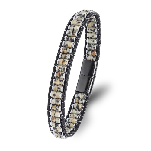 Dalmaçya Jasper & Hematit Çelik Örgülü Deri Bileklik