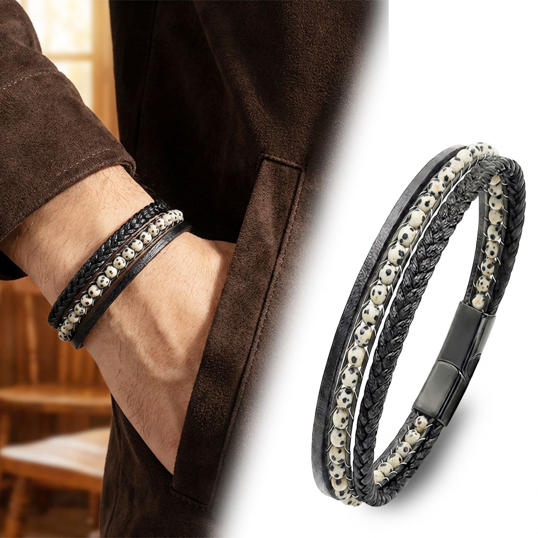 Dalmaçya Doğaltaş Ve Deri Bileklik