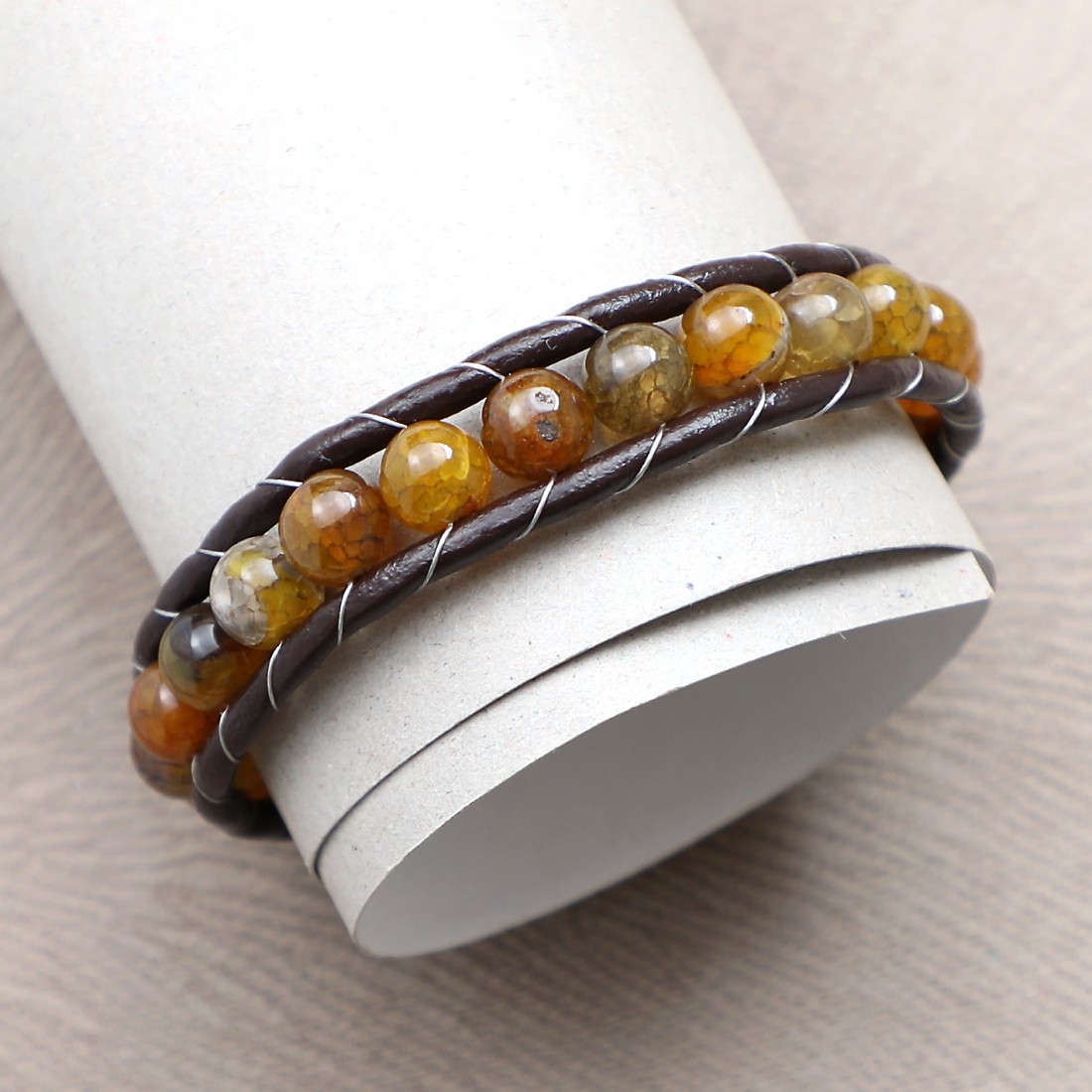 Toptan Damarlı Akik Doğaltaşlı Deri Bileklik Fiyatları