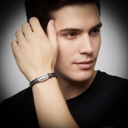 Deri Kordonlu Çelik Halatlı Erkek Bileklik