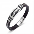 Deri kordonlu, çelik orta plakalı, çelik halat şeritli ve krom kilitli toptan erkek bileklik