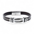 Deri kordonlu, çelik orta plakalı, çelik halat şeritli ve krom kilitli toptan erkek bileklik