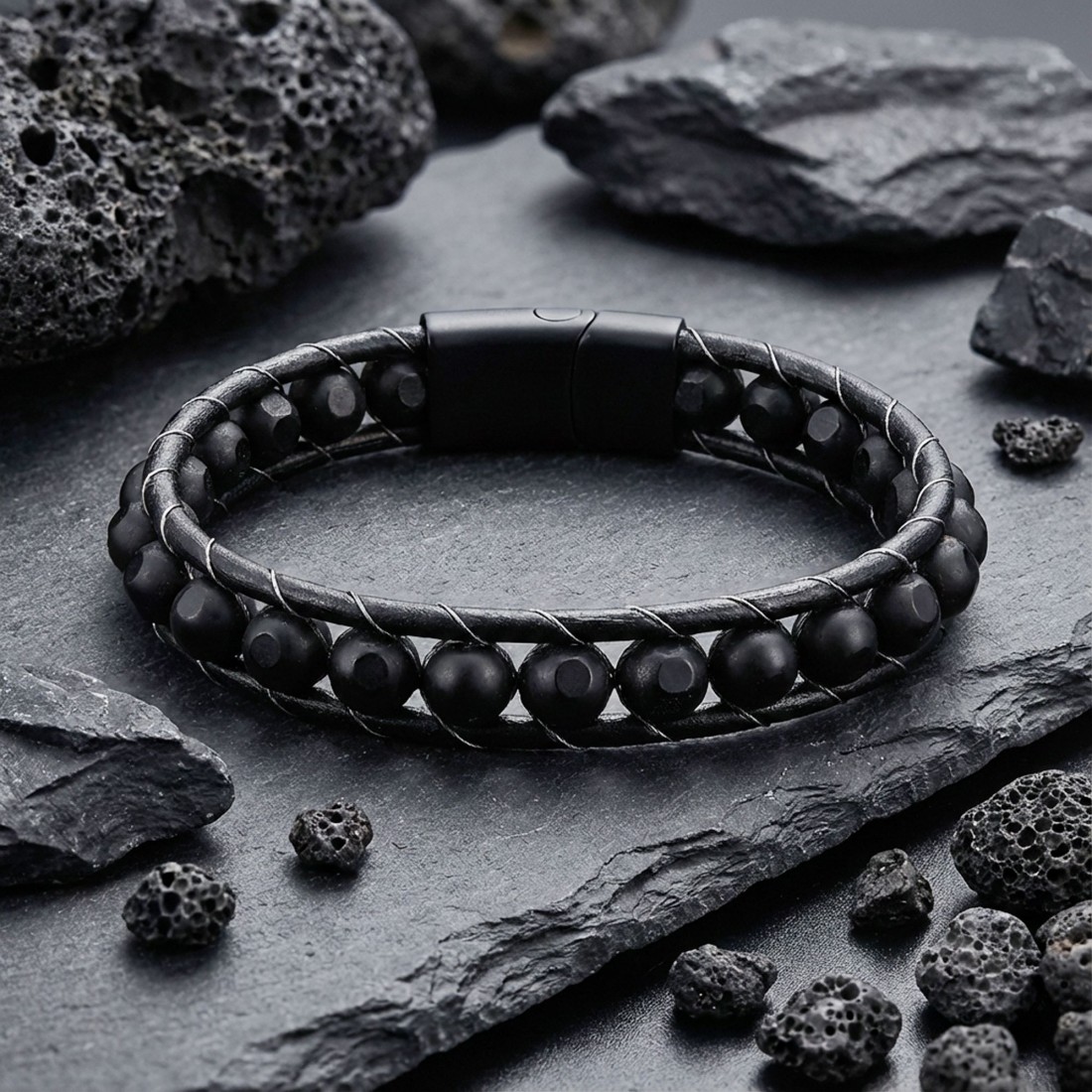 Toptan Desenli Oniks Doğaltaşlı Deri Bileklik Fiyatları