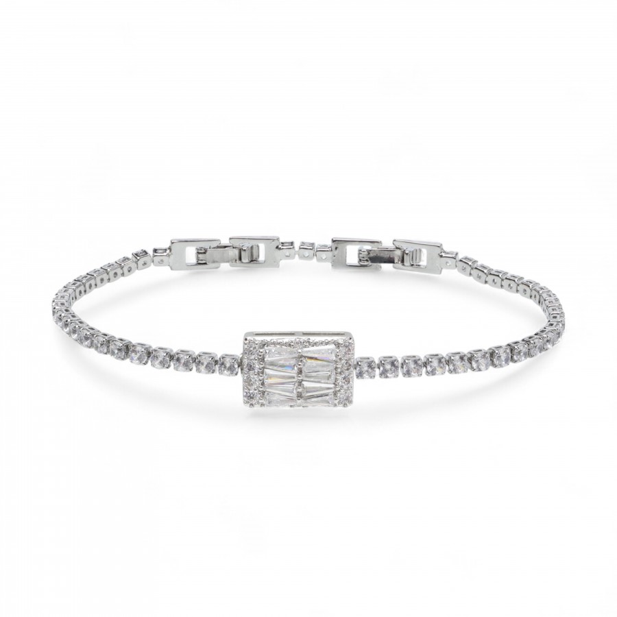 Dikdörtgen Baget Zirkon Taşlı Suyolu Bileklik