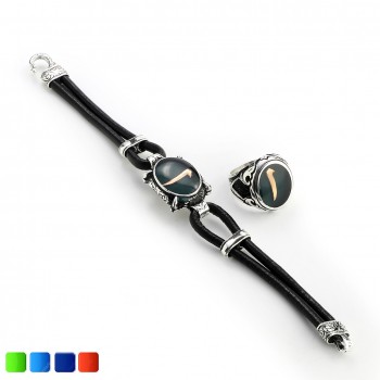 Elif Moifli Deri Kordonlu Mineli Bileklik Ve Yüzük