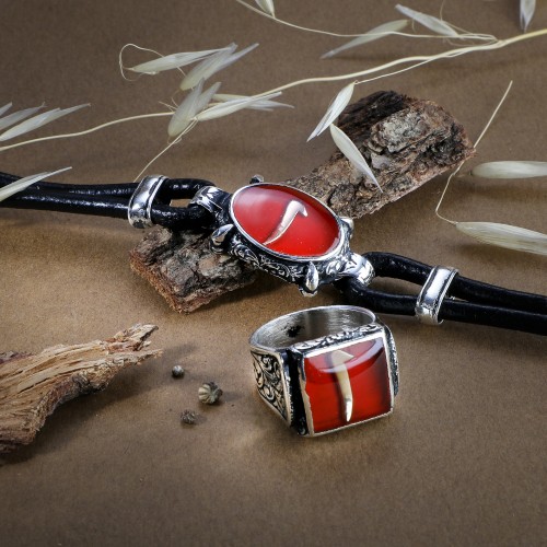 Elif Moifli Deri Kordonlu Mineli Bileklik Ve Yüzük