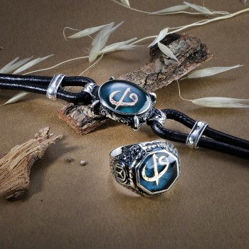 Elif Vav Deri Kordonlu Mineli Bileklik Ve Yüzük