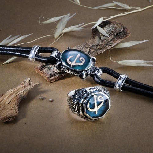 Elif Vav Deri Kordonlu Mineli Bileklik Ve Yüzük