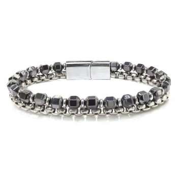 Double-Strand Natural Stone and Steel Bracelet