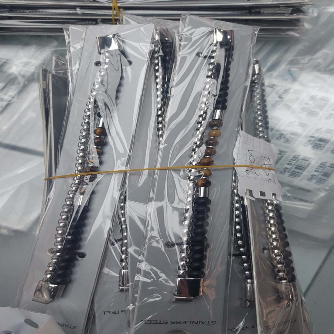 İki Sıralı Doğaltaş ve Çelik Bileklik - Toptan Erkek Takı