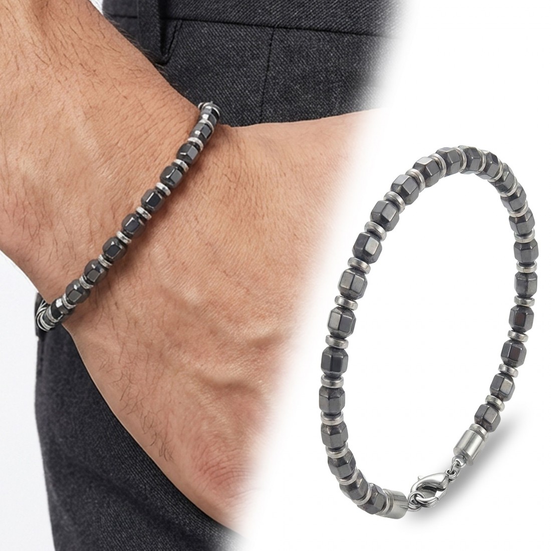 Esmas Kesim Hematit Ayaranabilir Çelik Zincir Bileklik