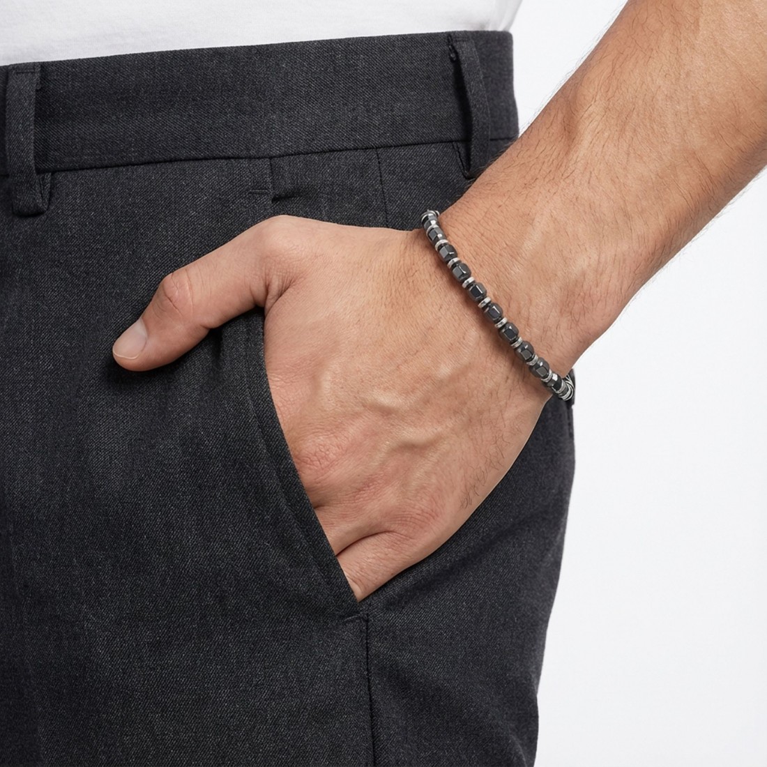 Esmas Kesim Hematit Ayaranabilir Çelik Zincir Bileklik