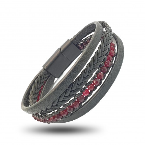 Faset Kesim Kan Akik Doğaltaş Ve Deri Bileklik