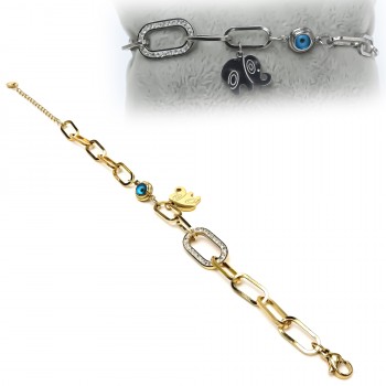 Fil Ve Nazar Boncuklu Kadın Çelik Bileklik