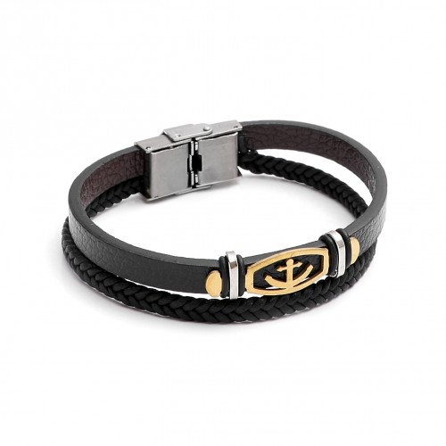 Gemici Çapası Salaç Çelik  Deri Bileklik