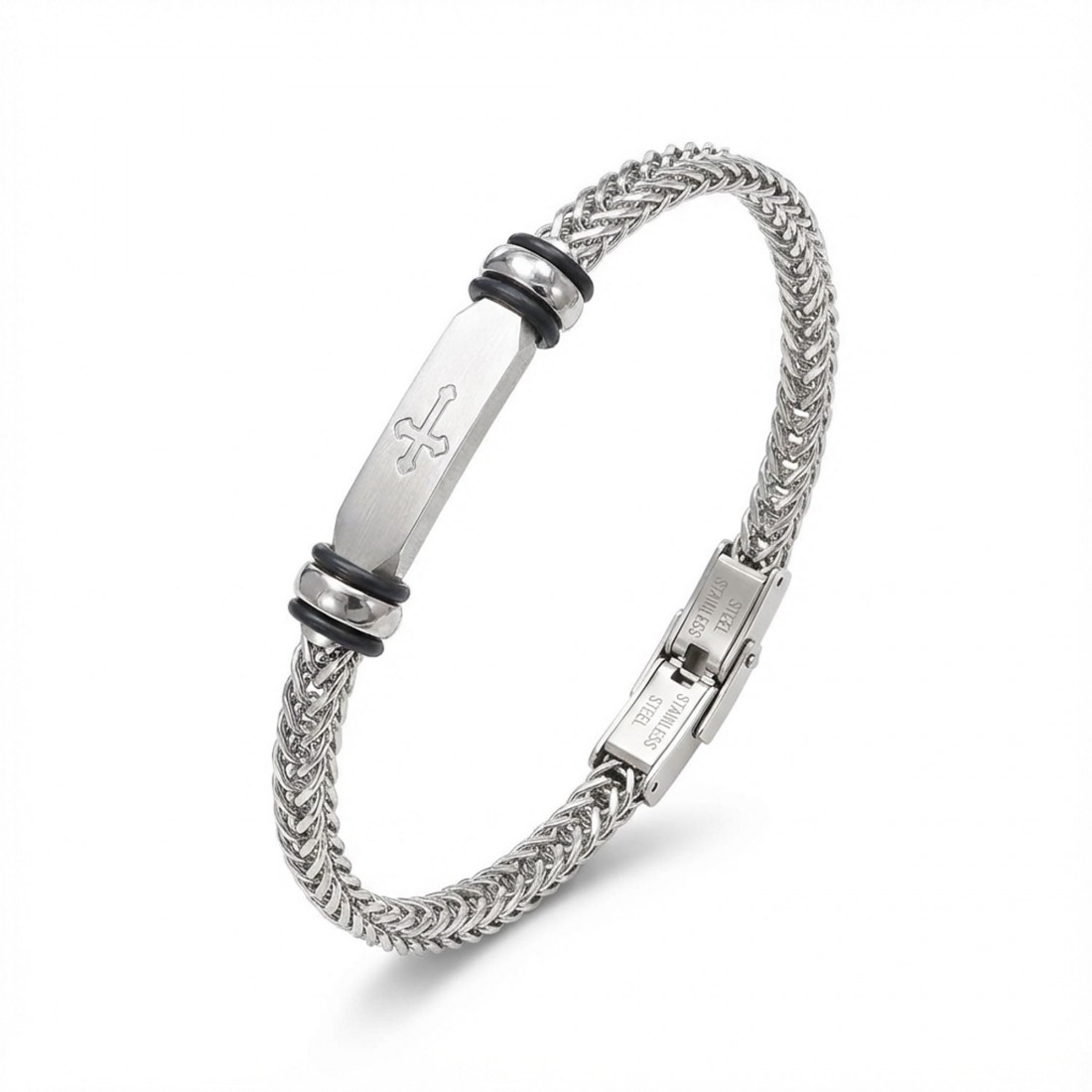 Gothic Cross Çelik Hasır Örgülü Ayarlanabilir Bileklik