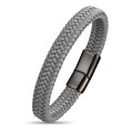 Gri Deri Örgü Çelik Bileklik
