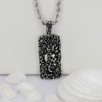 Güllü Kuru Kafa Çelik Kolye Ucu