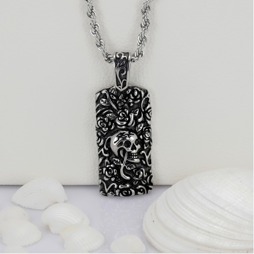 Güllü Kuru Kafa Çelik Kolye Ucu