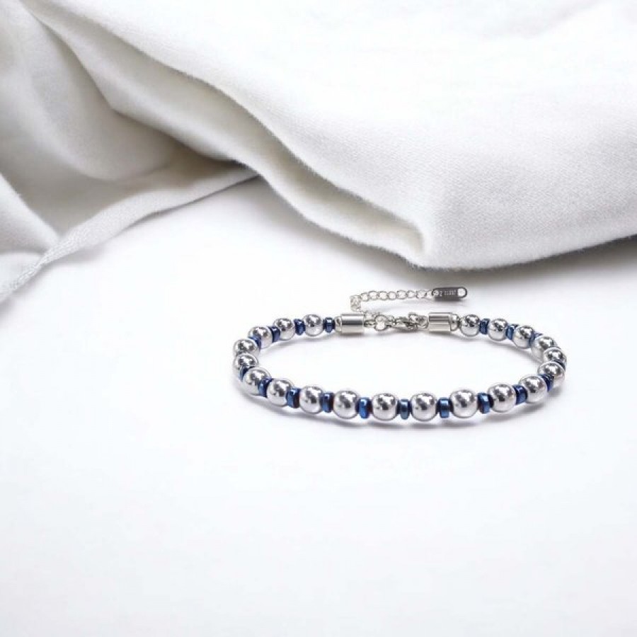 Gümüş Ve Mavi Renkli Hematit Ayaranabilir Çelik Zincir Bileklik