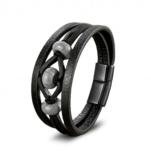 Havlit Doğaltaş Ve Çoklu Deri Bileklik