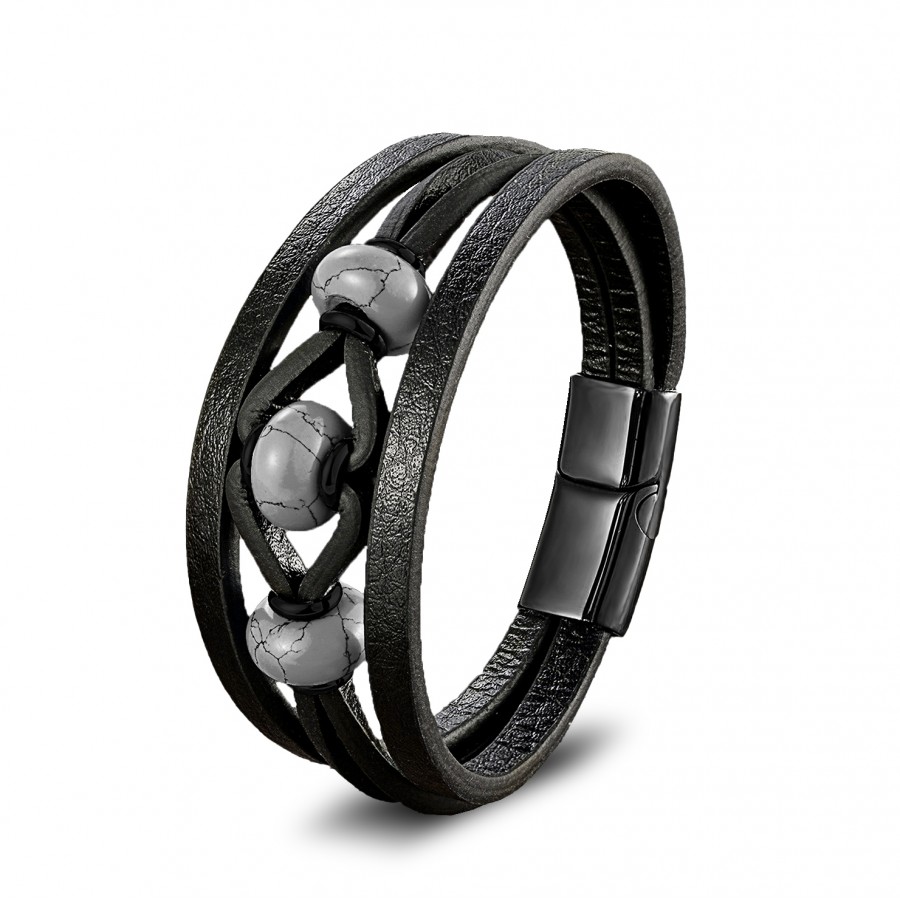 Havlit Doğaltaş Ve Çoklu Deri Bileklik