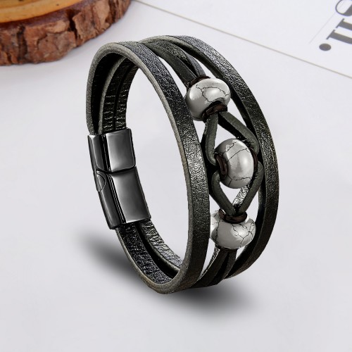 Havlit Doğaltaş Ve Çoklu Deri Bileklik