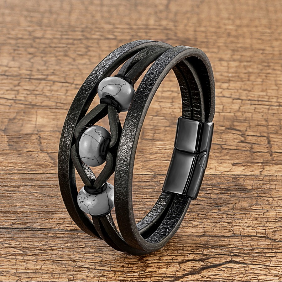 Havlit Doğaltaş Ve Çoklu Deri Bileklik