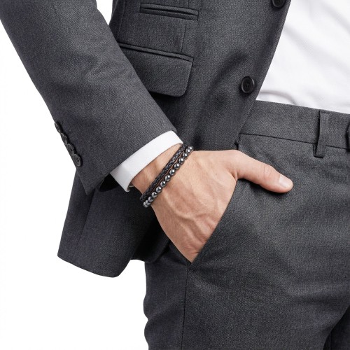 Hematit Doğaltaş Deri Erkek Bileklik