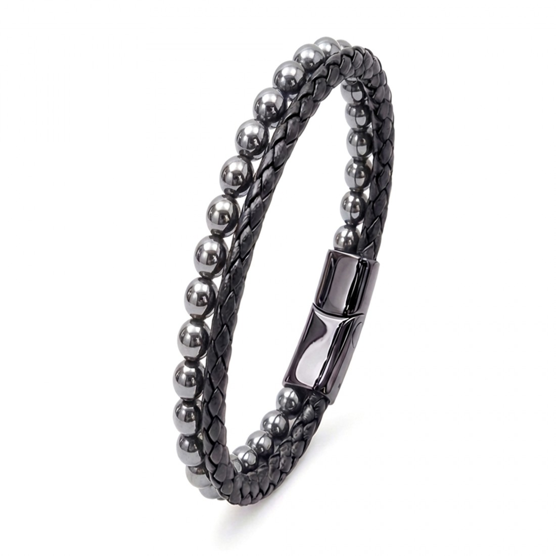 Hematit Doğaltaş Deri Erkek Bileklik