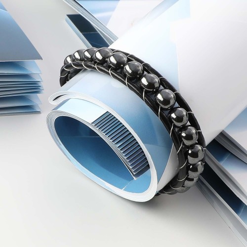 Hematit Doğaltaşlı Deri Bileklik