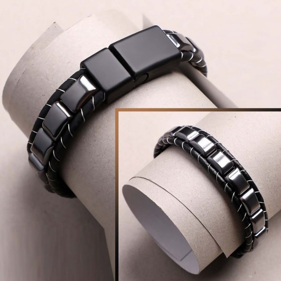 Toptan Hematit Örmeli Deri Bileklik Fiyatları