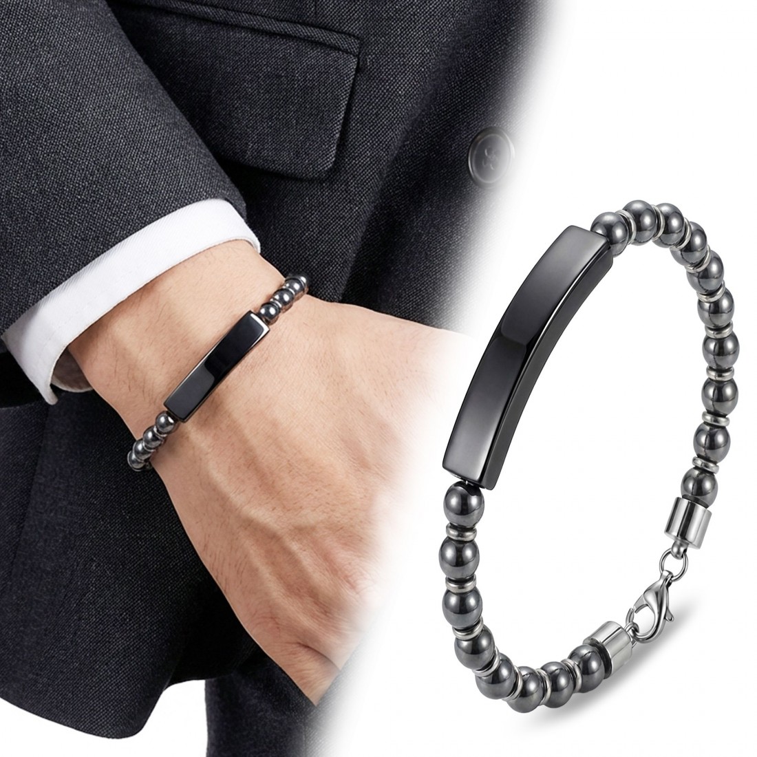 Men's Natural Stone Steel Bracelet 14192