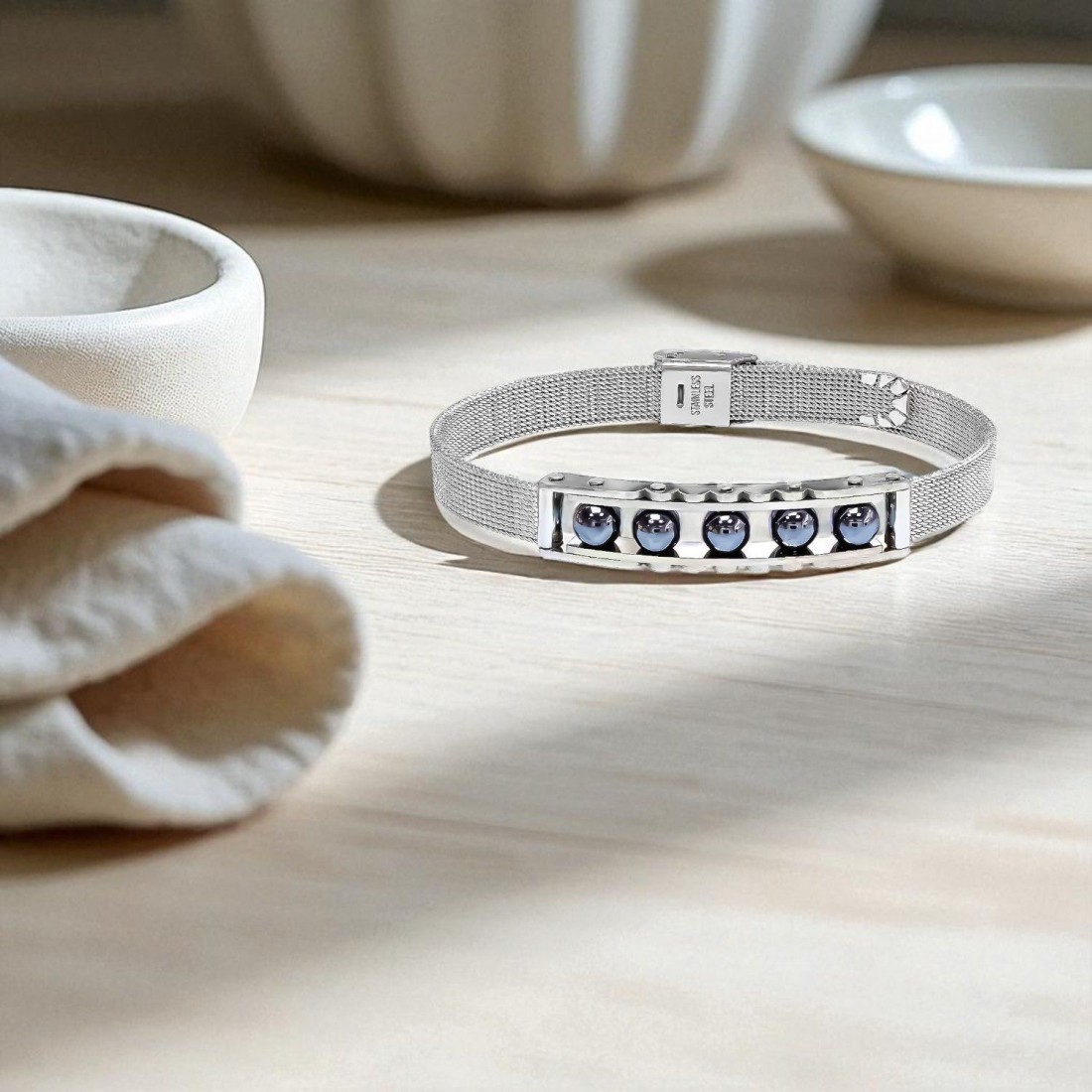 Hematit Taşı Ve Paslanmaz Çelik Bileklik