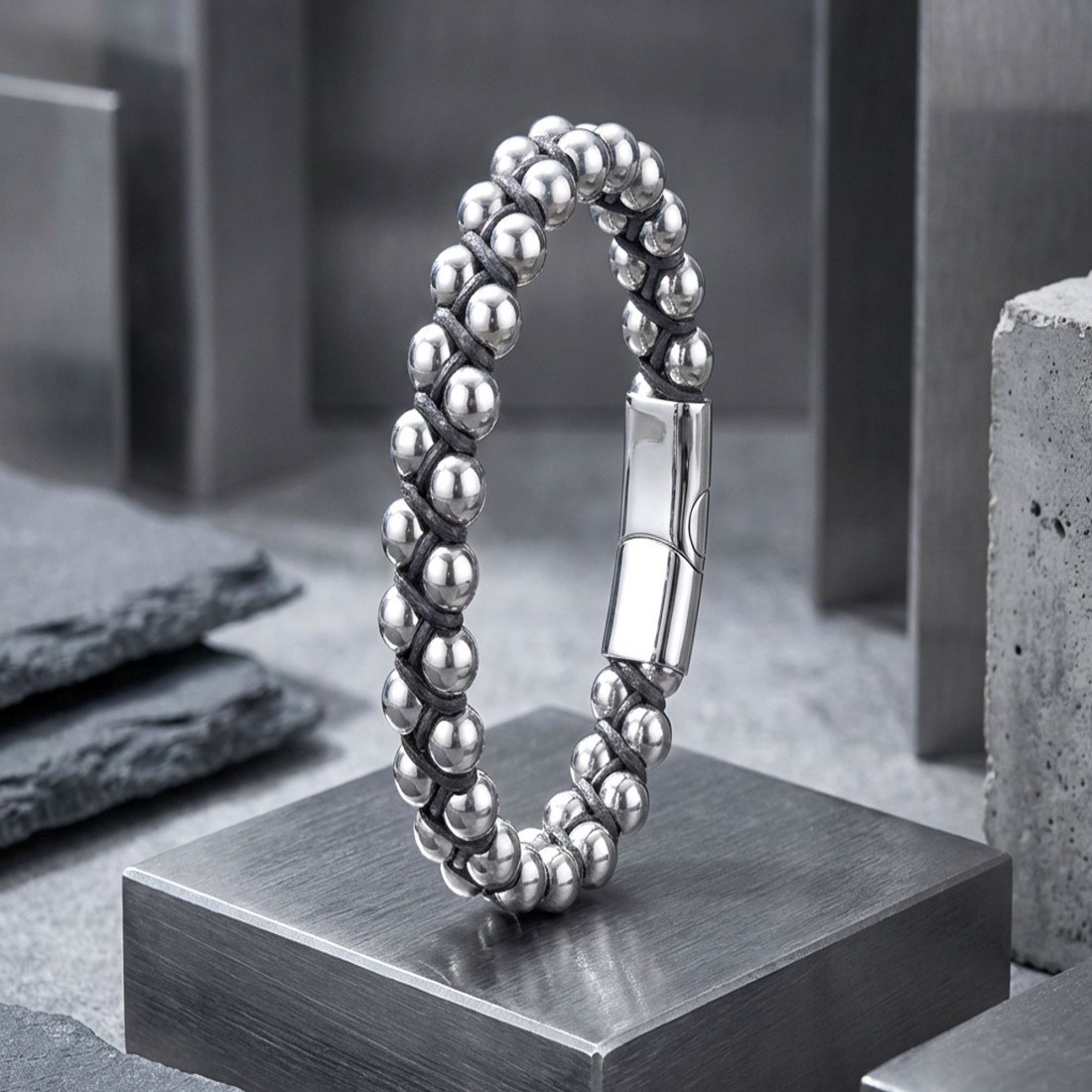 Hematit Ve Çelik Halatlı Erkek Bileklik