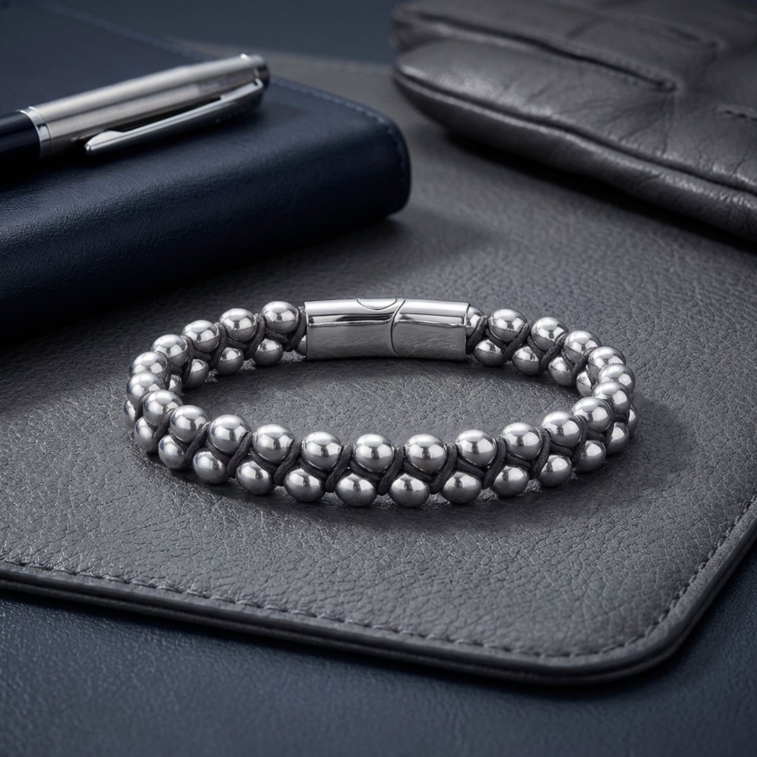 Hematit Ve Çelik Halatlı Erkek Bileklik
