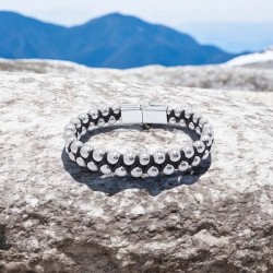6mm Hematite and Steel Cable Men's Bracelet