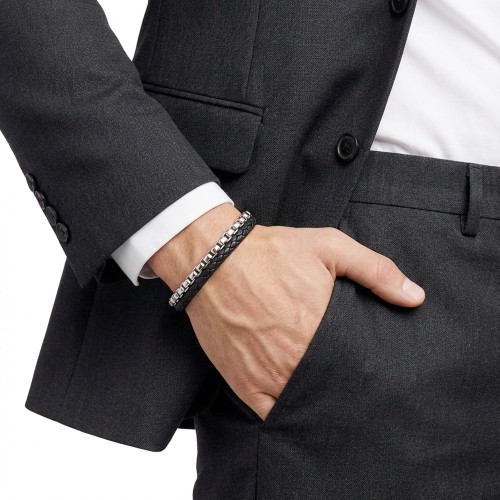 İkili Deri ve Çelik Zincir Bileklik