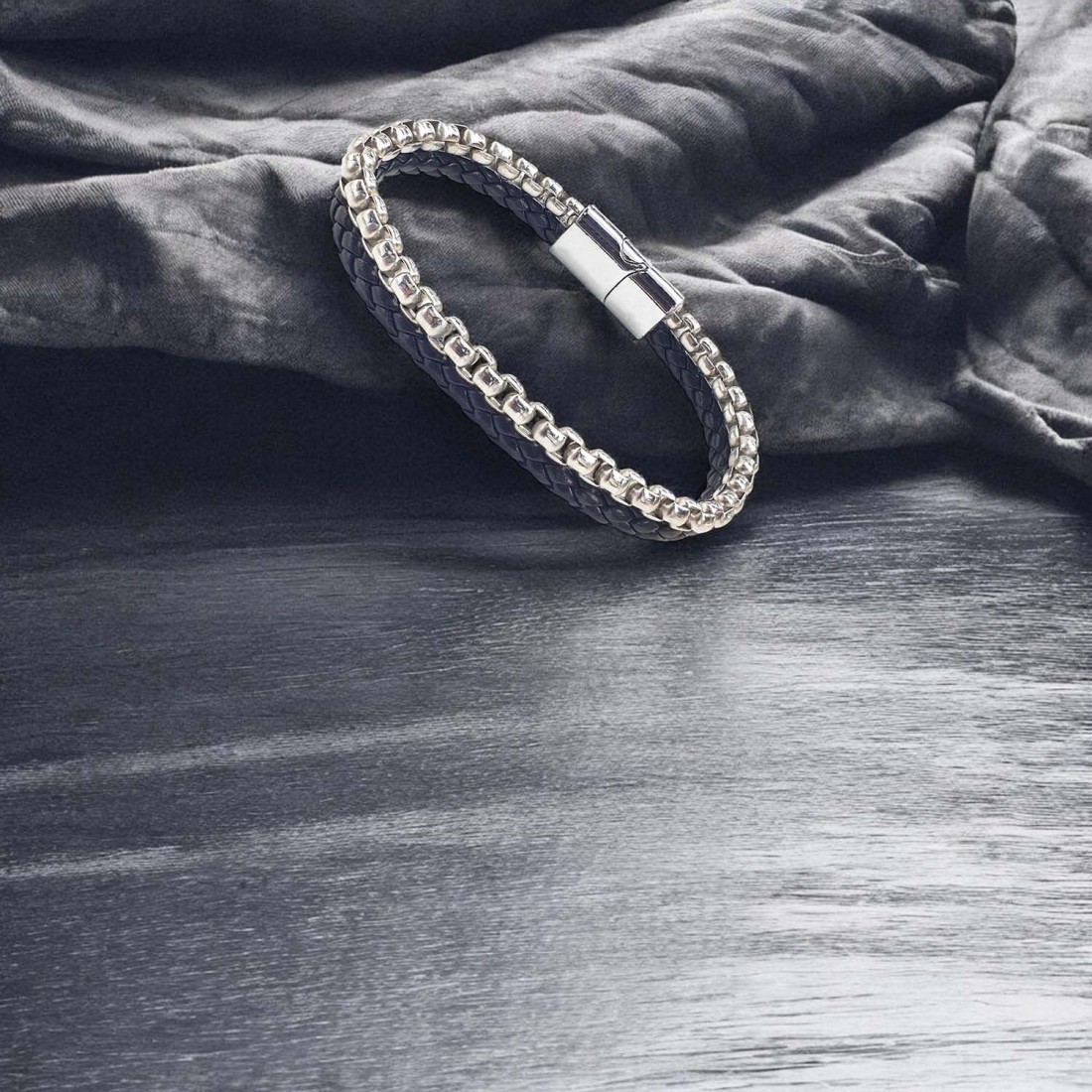 İkili Deri Ve Çelik Zincir Bileklik