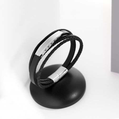 İsim Yazılabilen Çoklu Hakiki Deri Çelik Bileklik