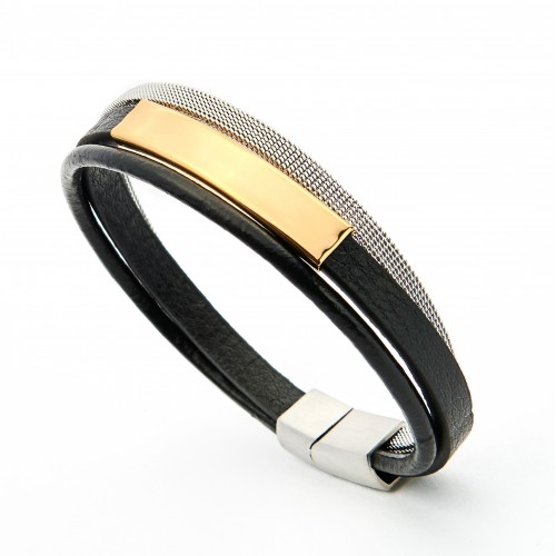 İsim Yazılabilen Çoklu Hasır Çelik Ve Hakiki Deri Bileklik