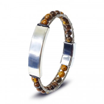 İsim Yazılabilir Çelik Halat Ve Kaplan Gözü Doğaltaş Bileklik