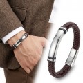 İsim Yazılabilir Kahverengi Deri Ve Bayaz Titanyum Kilit Bileklik