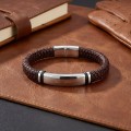 İsim Yazılabilir Kahverengi Deri Ve Bayaz Titanyum Kilit Bileklik