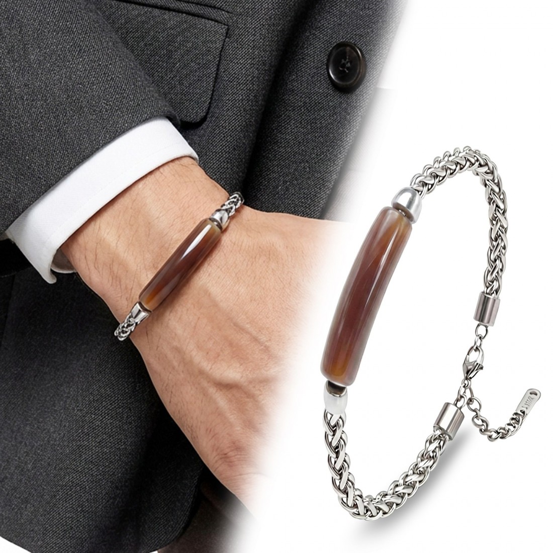 سوار رجالي من الفولاذ مصنوع من الحجر الطبيعي 13843