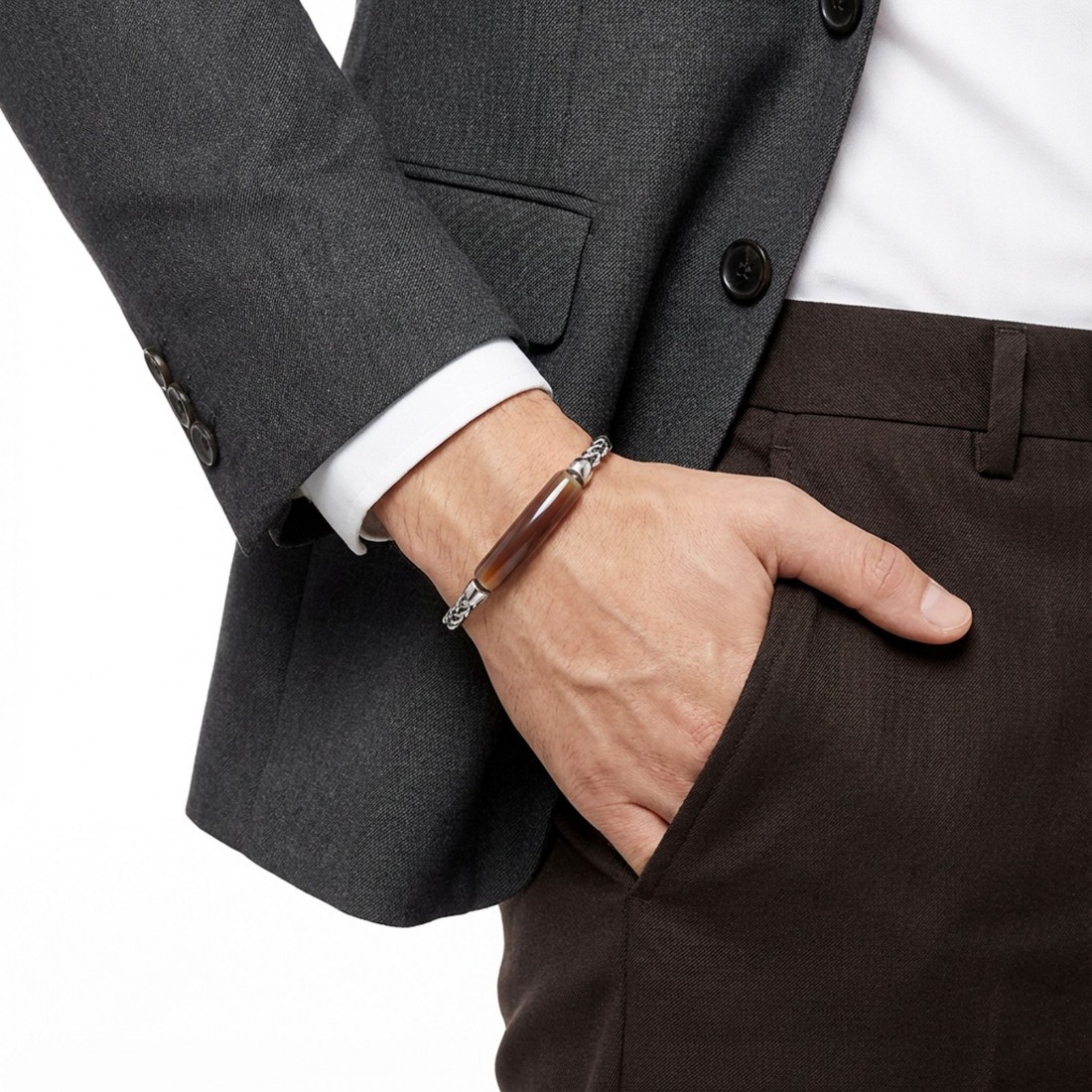 سوار رجالي من الفولاذ مصنوع من الحجر الطبيعي 13843