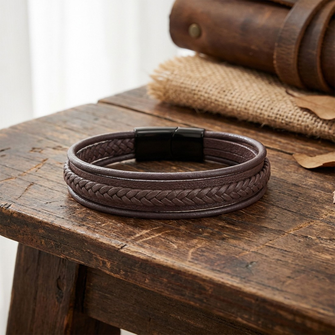 Kahve Çoklu Deri Bileklik