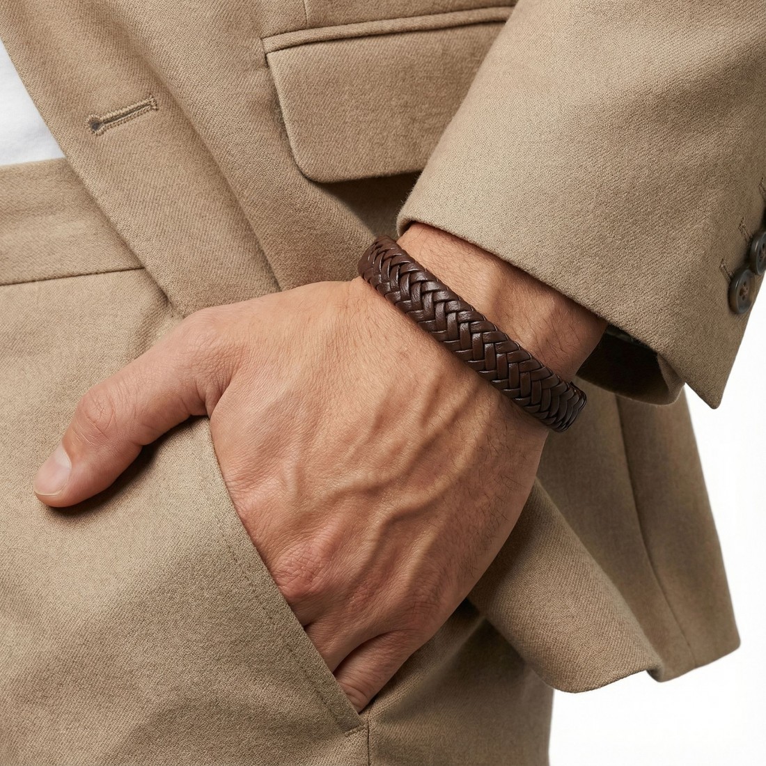 Kahve Deri Örgü Bileklik Zamak Kilit