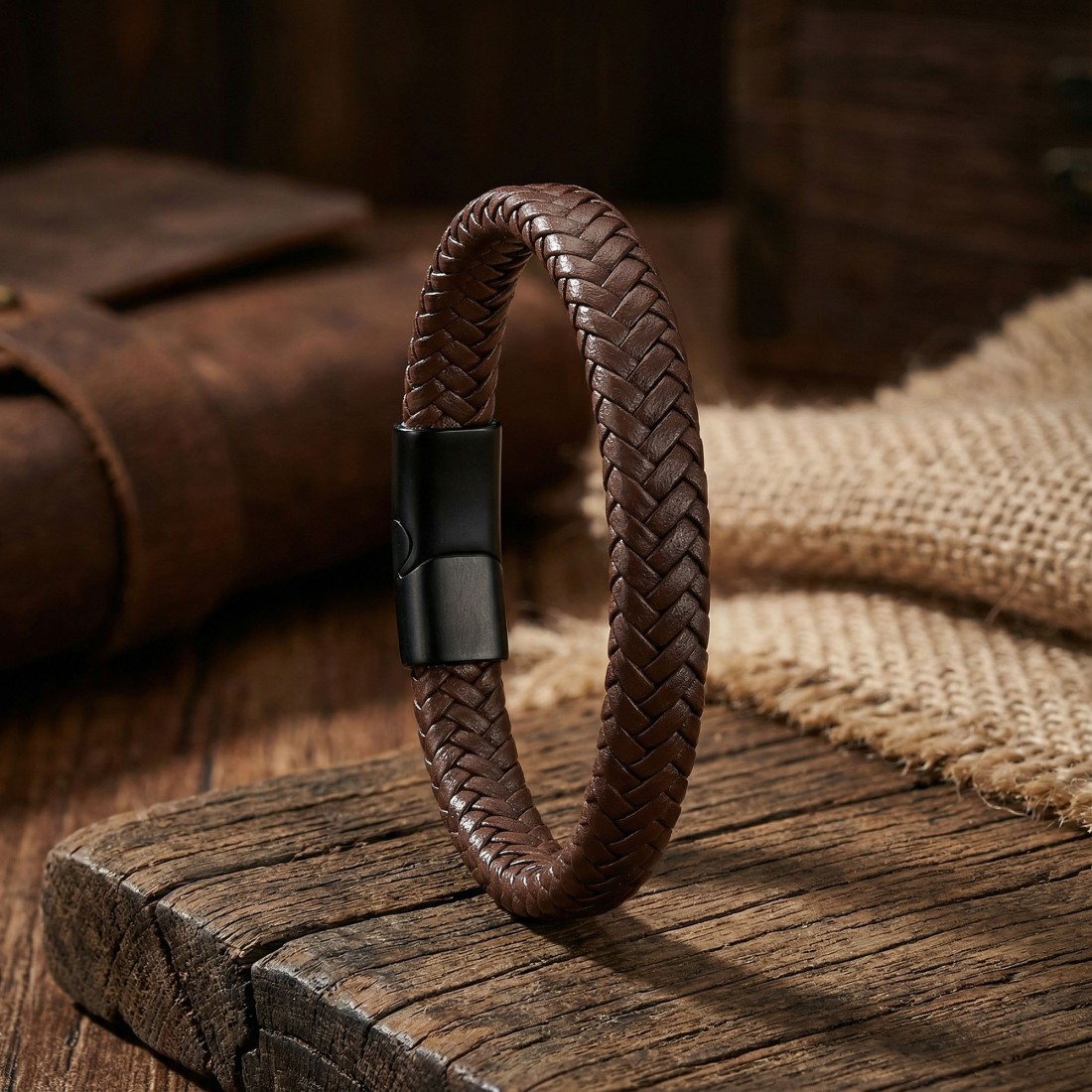 Kahve Deri Örgü Bileklik Zamak Kilit