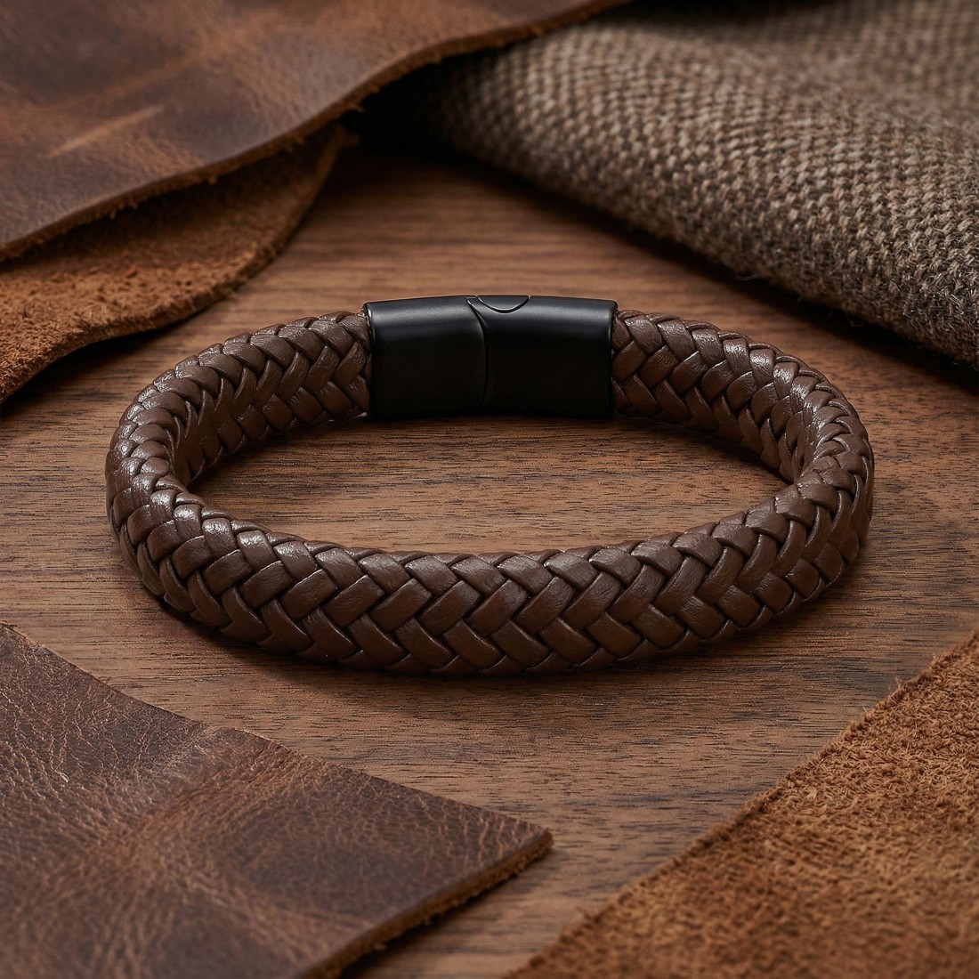 Kahve Deri Örgü Bileklik Zamak Kilit